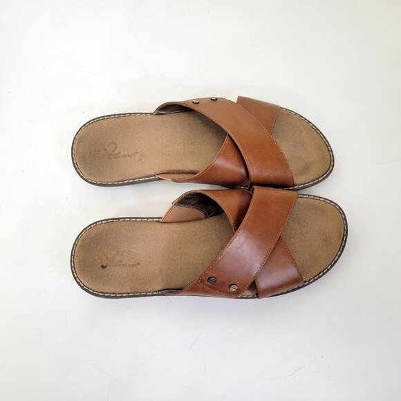 A2 By Aerosoles Women's Brown Slide Sandals With Faux Leather Cross Straps & Cus - Picture 2 of 6